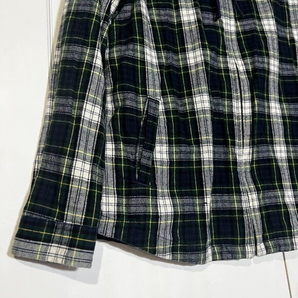 L.L. Bean Scotch Zip Up Flannel Hooded Plaid Green Blue White Size Medium Fall - Picture 3 of 10